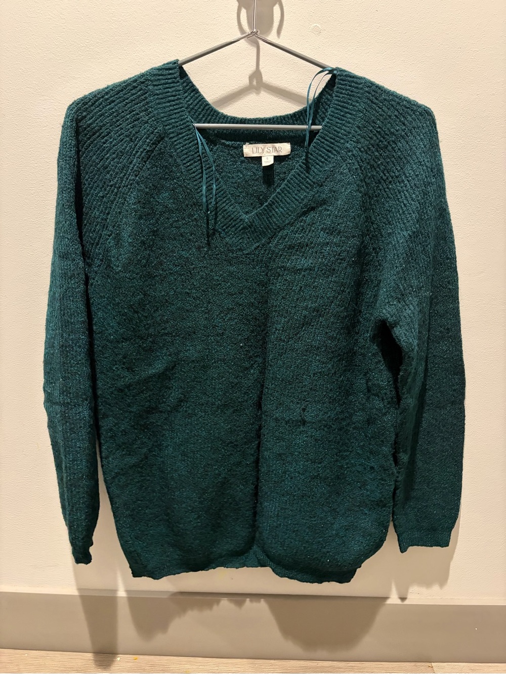 Lily Star Women's Teal V-Neck Knit Sweater